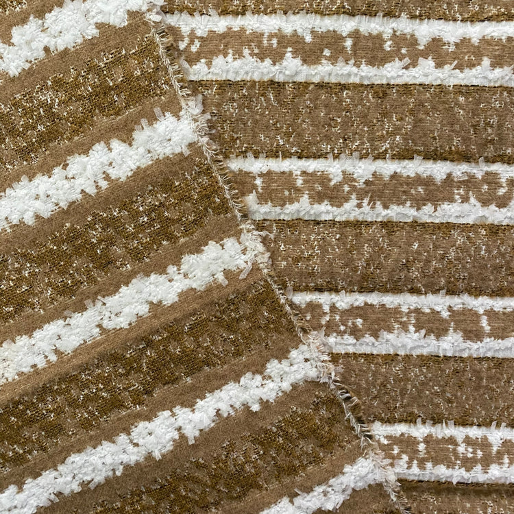 Cut-Pile Striped Napped Coating - Burly Wood / White