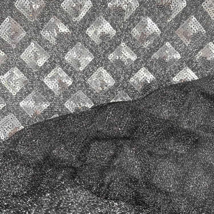 Diamond Sequinned Poly/PET Fine Boucle Knit - Silver