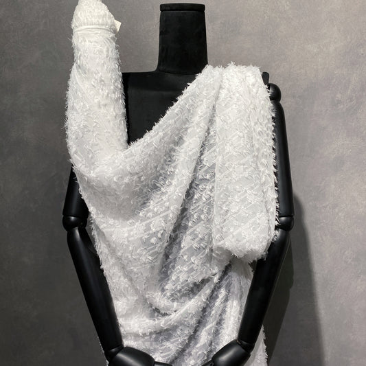 Striped Dobby Fringed Chiffon - White