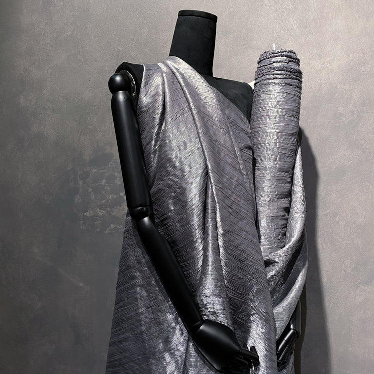 Satin Grain Plisse - Metallic Warp - Silver/Smoke Grey