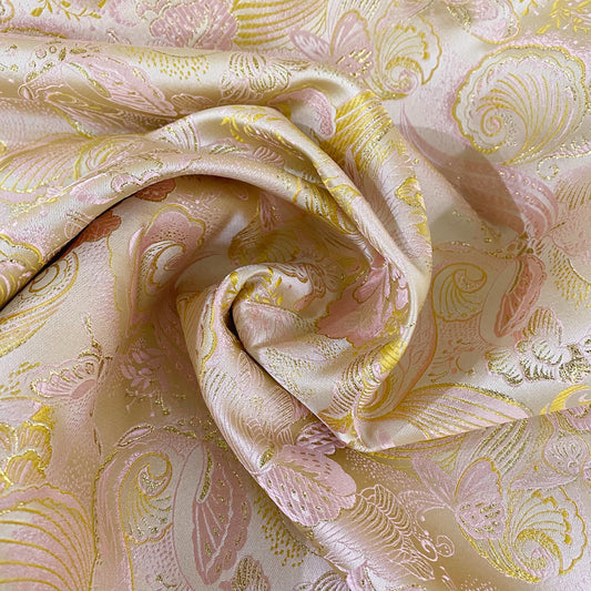 Floral Art Nouveau Jacquard - Metallic - Yellow/Pale Pink