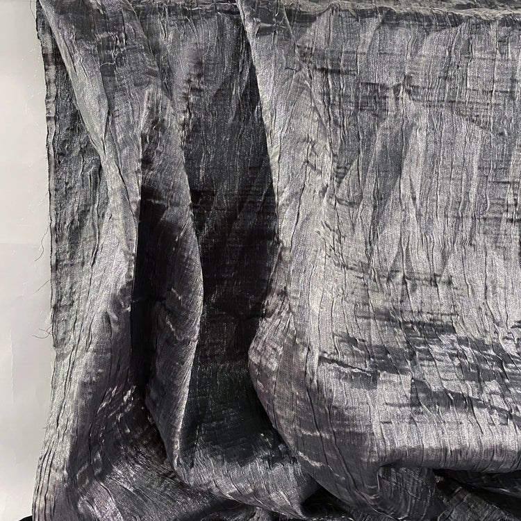 Bonded Crinkled Satin - Metallic Warp - Silver Grey