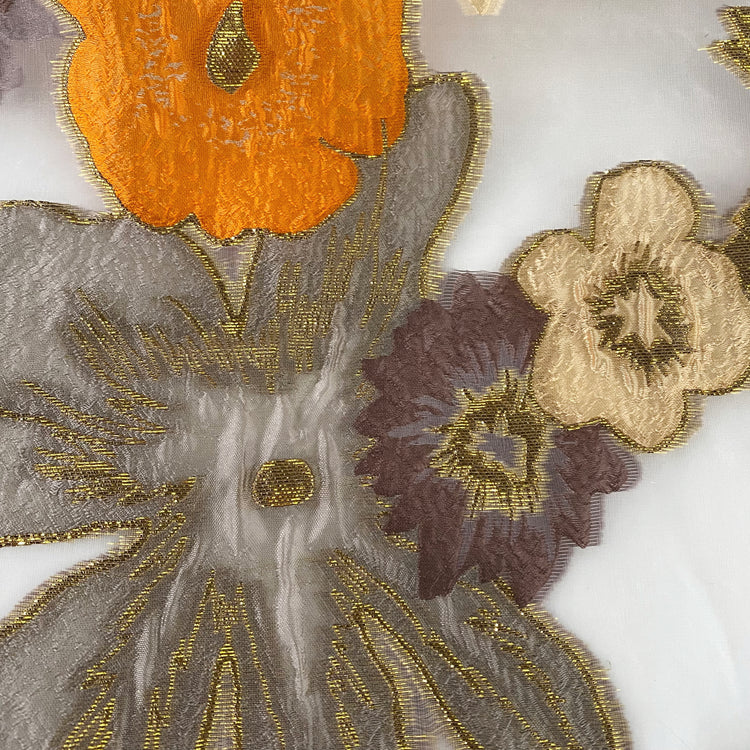 Metallic Large Simple Floral Brocade Chiffon - Orange/Rosy Brown