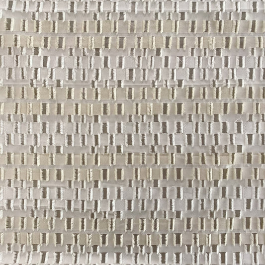 Rectangular Checkerboard Fringe Devore Organza - White / Cream