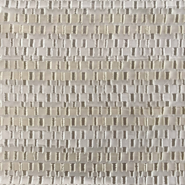 Rectangular Checkerboard Fringe Devore Organza - White / Cream