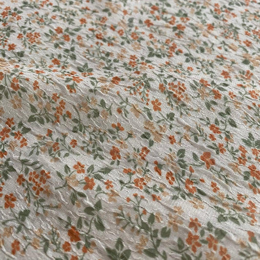 Delicate Floral Crinkled Chiffon - Orange/Medium Sea Green