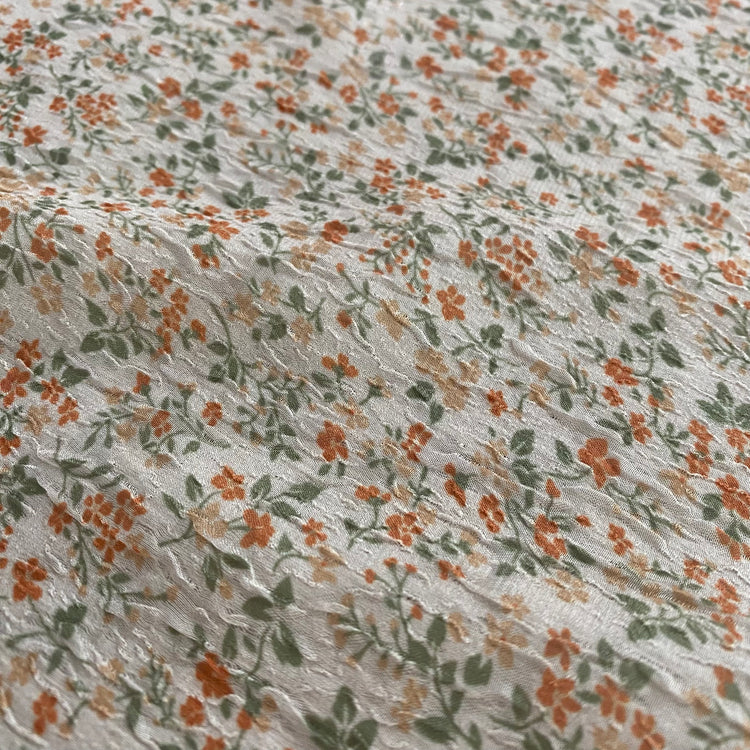 Delicate Floral Crinkled Chiffon - Orange/Medium Sea Green