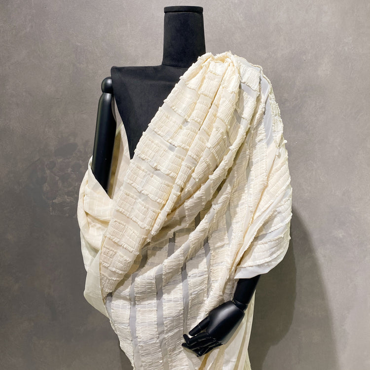 Knife Pleated Striped Chiffon - Ivory (Deadstock)