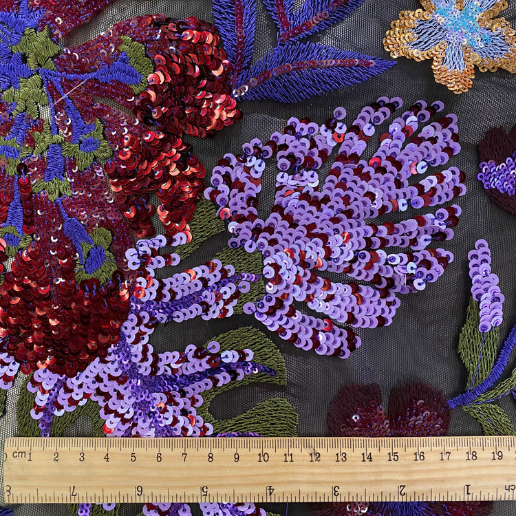 Large Flora Sequinned Net - Purple/Burgundy