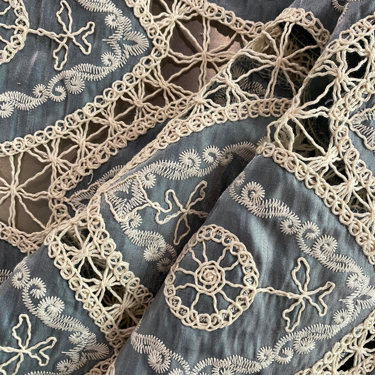 Bohemian Crochet Embroidered Satin - Steel Blue