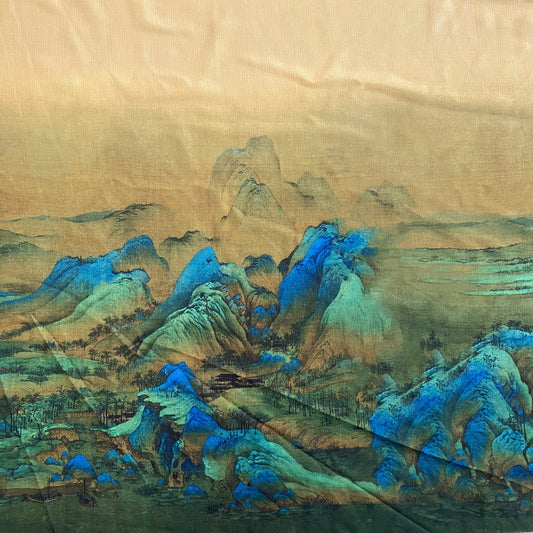 Eastern Gouache Landscape - Border Print - Yellow Green/Dodger Blue