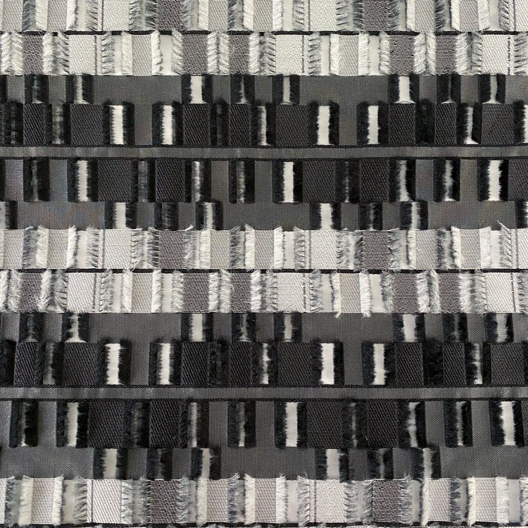 Rectangular Checkerboard Fringe Devore Organza - Black/Silver Grey