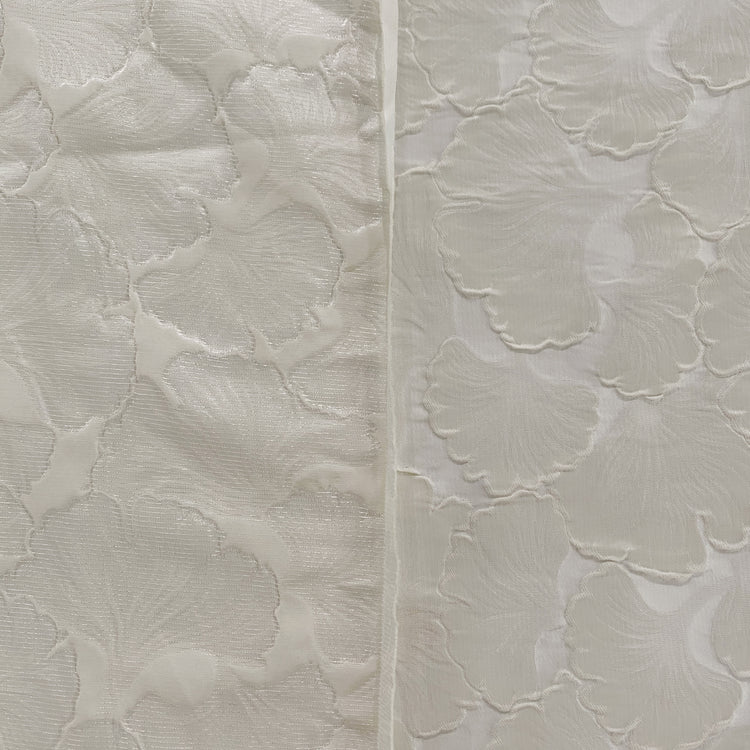Raised Ginkgo Leaf Satin Brocade - Cream/White