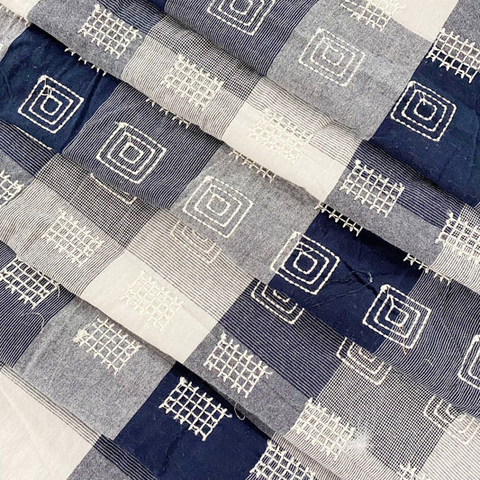 Square Grid Embroidered Cotton Gingham - Steel Blue
