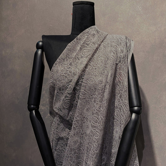 Stiffened Paisley Floral Lace - Medium Grey