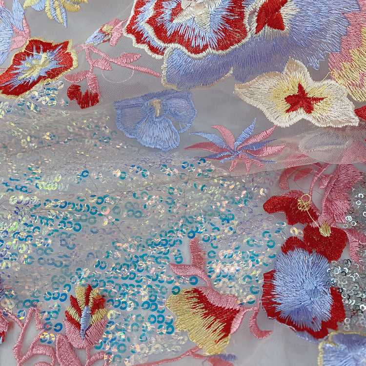 Floral Embroidery Mesh Knit - Pale Salmon/Red