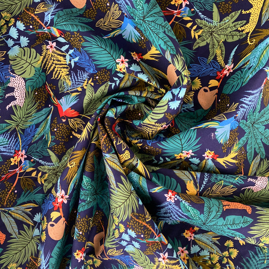 Global Jungle Cotton Lawn - Multicoloured / Navy