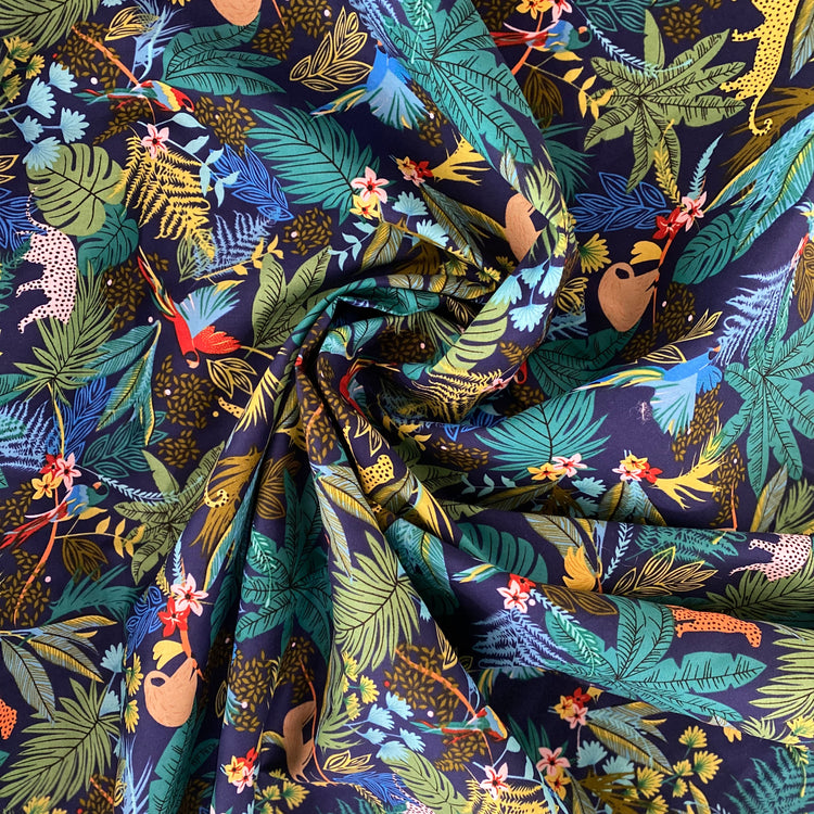 Global Jungle Cotton Lawn - Multicoloured / Navy