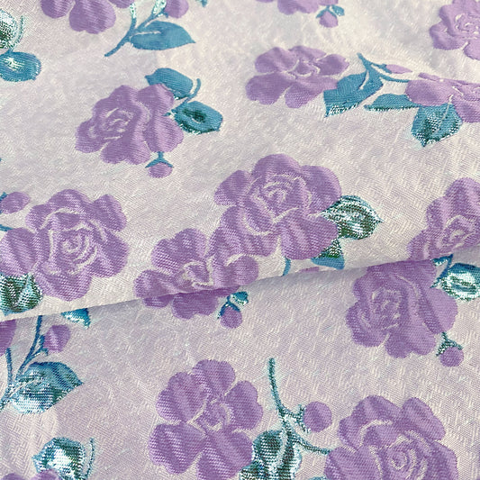 Floral Vine Poly/Lurex/Nylon Brocade - Purple/Turquoise