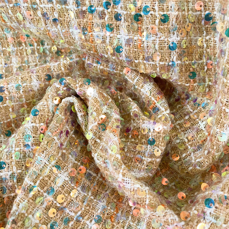 (Remnant) Sequinned Tweed - Beige - 1m