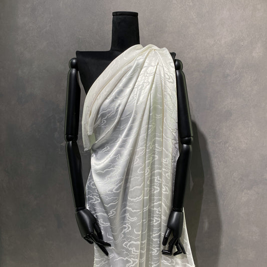 Gentle Clouds Satin Damask - Snow White