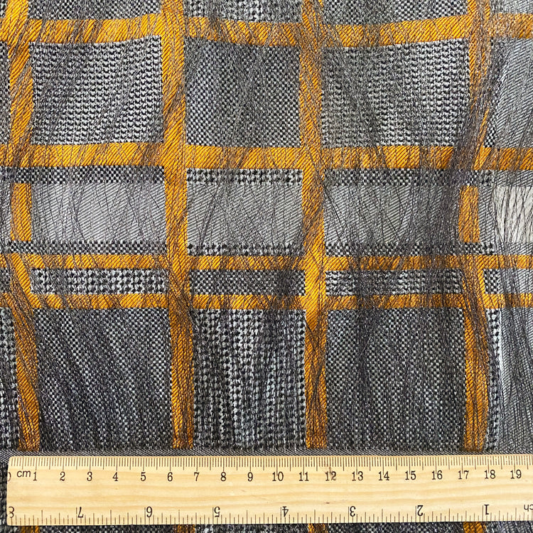 Long Yarn Float Glen Plaid Dobby - Black / Grey / Orange