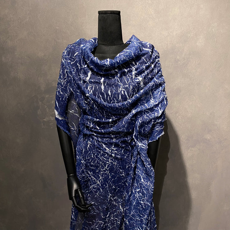 Pliage Creased Plisse Chiffon - Midnight Blue / White