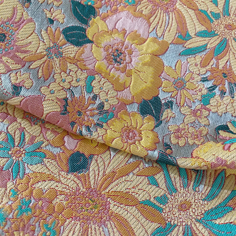 Pastel Sunflower Jacquard - Satin Base - Yellow/Aqua