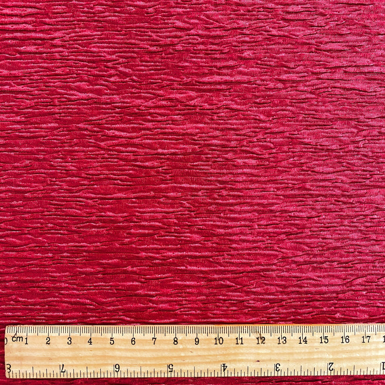 Woodgrain Plisse Matelassé Satin - Crimson