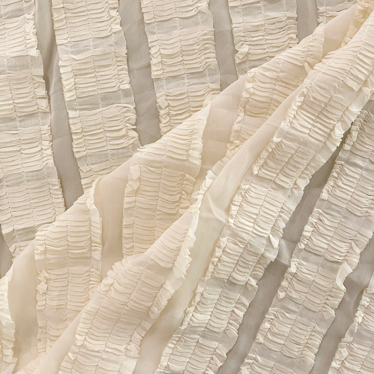 Knife Pleated Striped Chiffon - Ivory (Deadstock)