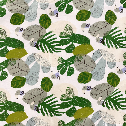 Birds & Leaves Storybook Illustration Cotton Lawn - Green