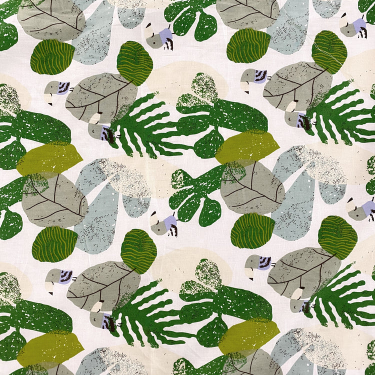 Birds & Leaves Storybook Illustration Cotton Lawn - Green