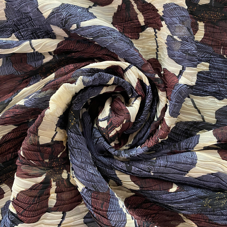 Clematis Wave Pleated Dobby Voile - Slate Blue / Bordeaux