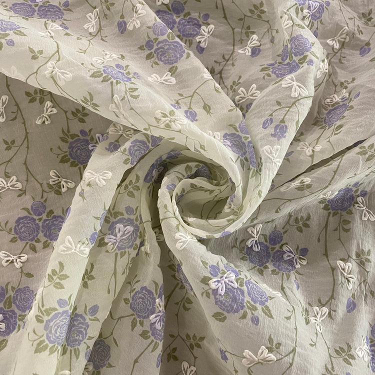Puffy Butterflies Hammered Organza (Deadstock) - Honey Dew / Indigo