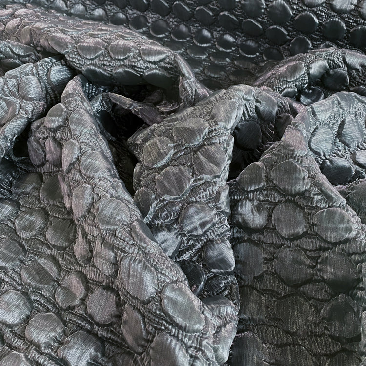 3D Dot Satin Grain Plisse - Metallic Warp - Silver / Smoke Grey