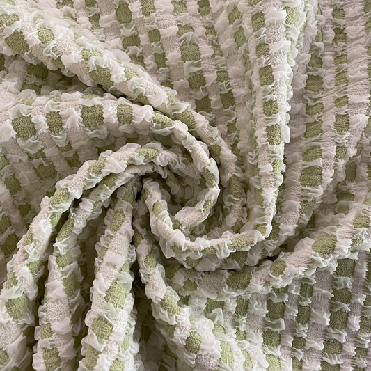 Raised Checkerboard Smocked Gingham - White / Yellow Green