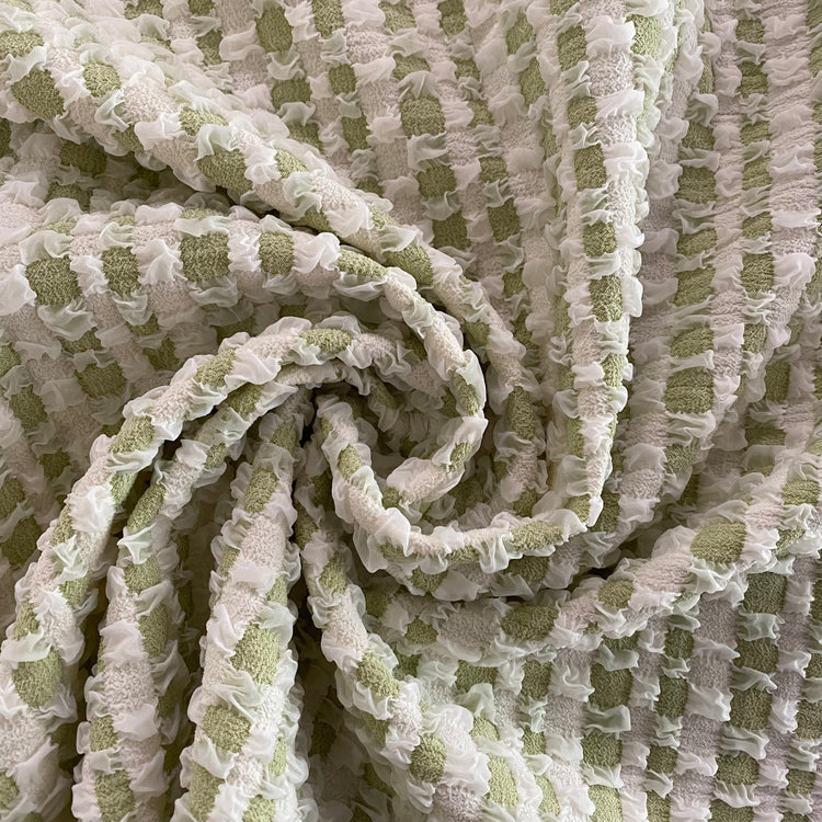 Raised Checkerboard Smocked Gingham - White / Yellow Green