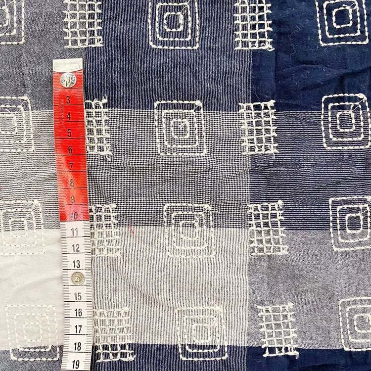 Square Grid Embroidered Cotton Gingham - Steel Blue