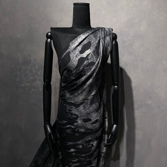 Dripping Denim Devoré Burnout Chiffon - Black / Silver