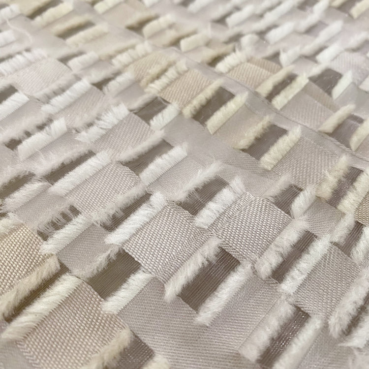 Rectangular Checkerboard Fringe Devore Organza - White / Cream