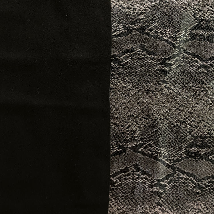Embossed Snake Skin Faux Leather - Silver / Dark Grey / Black