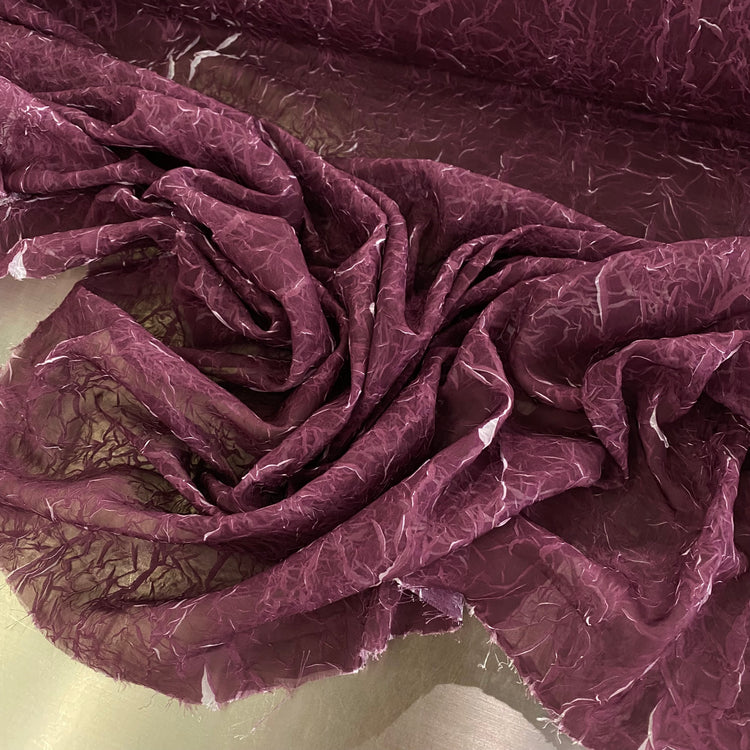 Pliage Creased Plisse Chiffon - Dark Magenta / White