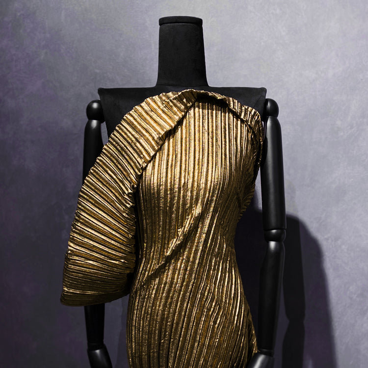 Metallic Coated Box Pleat Satin - Gold / Black