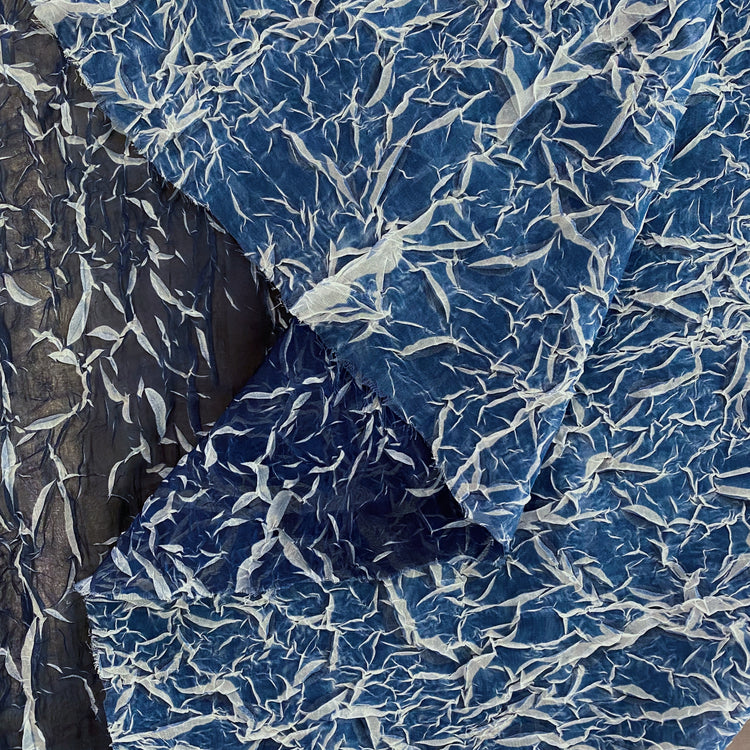 Pliage Creased Plisse Chiffon - Midnight Blue / White