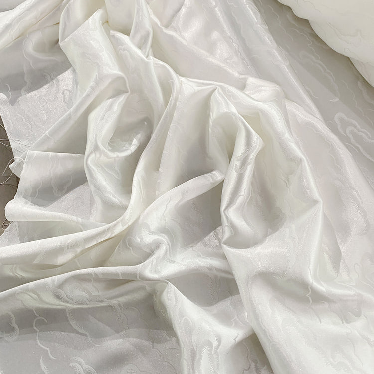Gentle Clouds Satin Damask - Snow White