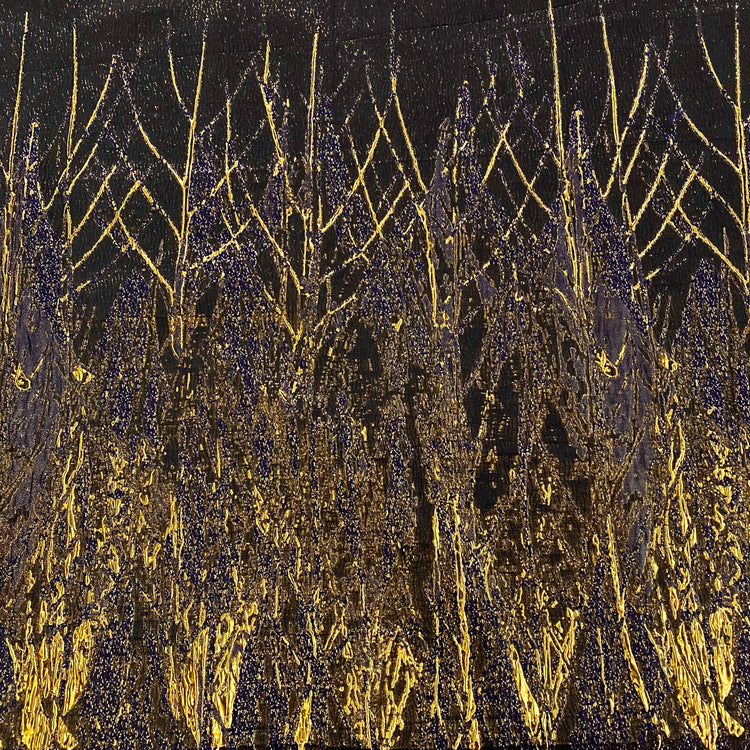 3D Raised Metallic Brocade Panel - Navy/Gold