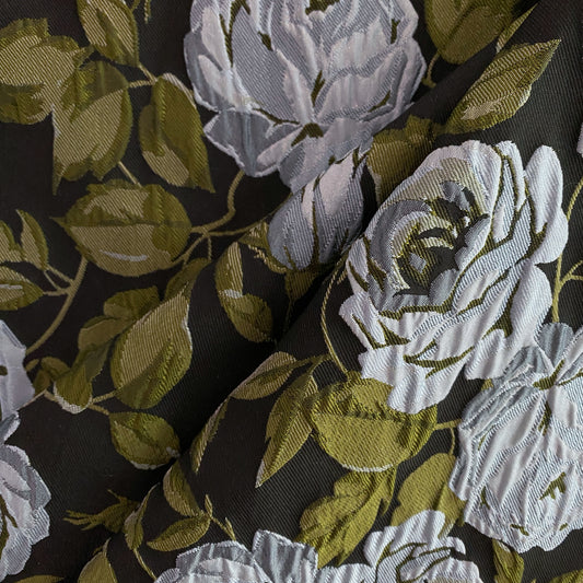 Winter Rose Cloqué Brocade - Powder Blue / Olive Drab / Charcoal