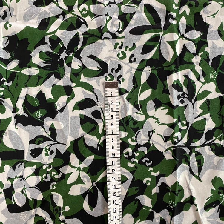 Graphic Floral Stencil Stretch Silk Satin - Green / White