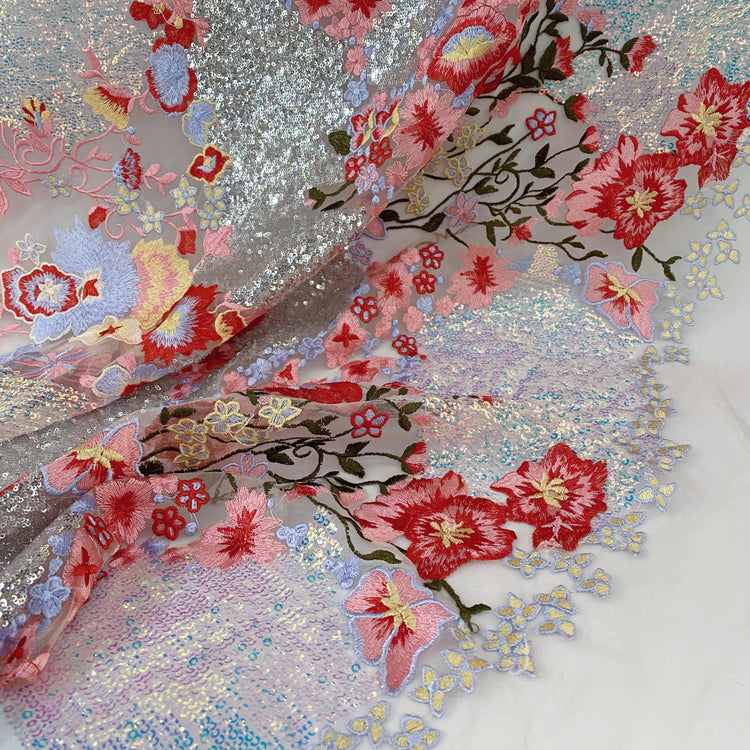 Floral Embroidery Mesh Knit - Pale Salmon/Red