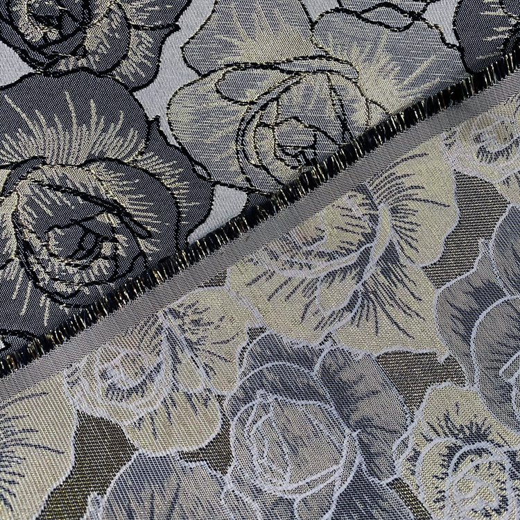 Raised Edge Rose Brocade - Metallic- Silver/Slate Grey